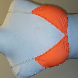 JluxLabel  Neon Orange BIKINI SWIMSUIT TOP NWOT Clear Straps